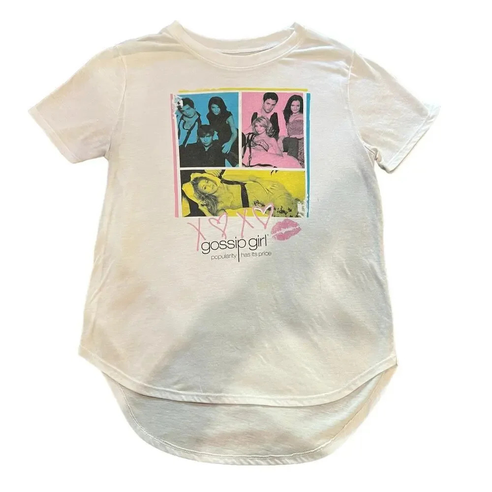 Gossip‎ Girl Women’s Large White Casual Short Sleeve Novelty Graphic T-Shirt